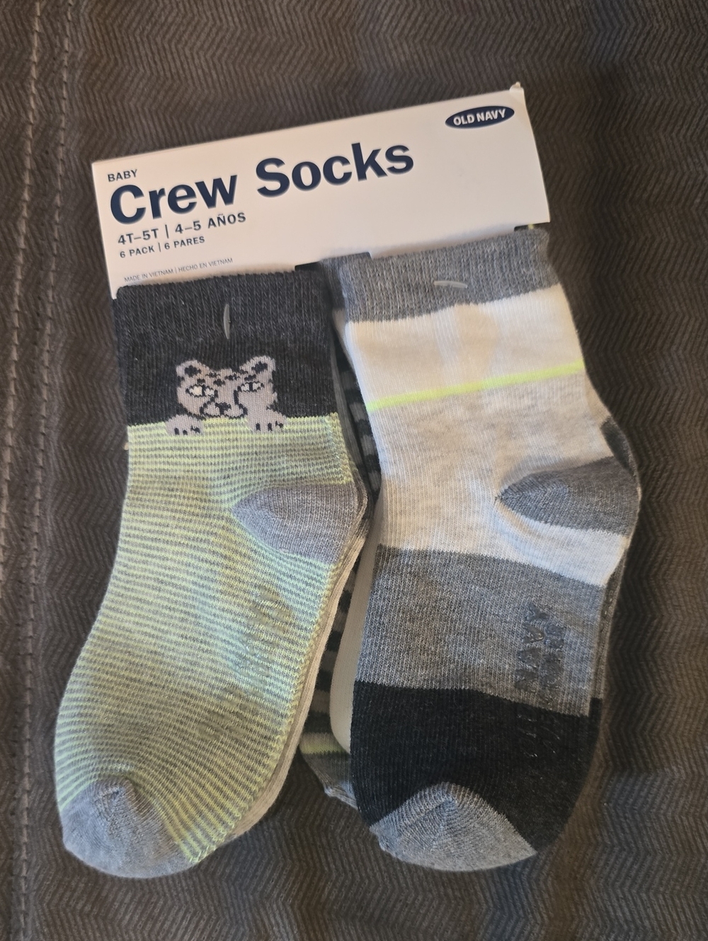 Old Navy Baby Crew Socks - Gray & Light Green (6 Pack)